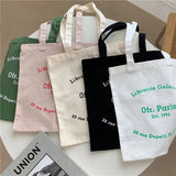 Casual Canvas Shoulder Bag Paris Letters Print Eco Cotton