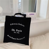 Casual Canvas Shoulder Bag Paris Letters Print Eco Cotton