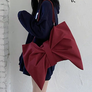 Casual Women Canvas Shoulder Bags Large Capacity Ladies Bowknot Crossbody Bags