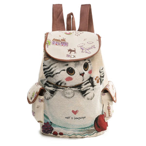 Casual Women Eiffel Tower School Bag Female Canvas School Backpack