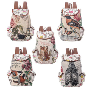 Casual Women Eiffel Tower School Bag Female Canvas School Backpack
