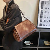 Women Pu Leather Shoulder Bag Chain Crossbody Large Capacity Tote Messenger Bag
