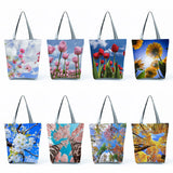 Casual Women Shopping Tote Bags High Tulip Floral Print Handbags