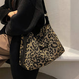 Leopard Canvas Hobo Bag Large Capacity Crossbody Handbag for Women