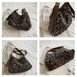 Leopard Canvas Hobo Bag Large Capacity Crossbody Handbag for Women