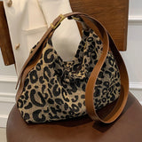 Leopard Canvas Hobo Bag Large Capacity Crossbody Handbag for Women
