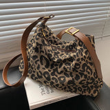 Leopard Canvas Hobo Bag Large Capacity Crossbody Handbag for Women