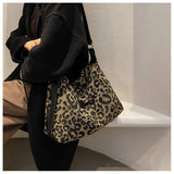 Leopard Canvas Hobo Bag Large Capacity Crossbody Handbag for Women