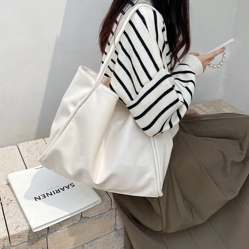 Casual Women Tote Handbags Soft Leather Shoulder Bag High Capacity Shopping Bag