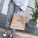 Women's Linen Letter Handbags Large Capacity Tote