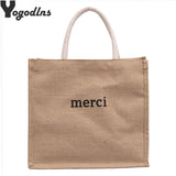 Women's Linen Letter Handbags Large Capacity Tote