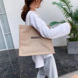Women's Linen Letter Handbags Large Capacity Tote