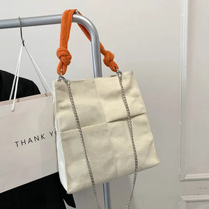 Retro Patchwork Canvas Tote Bag for Women