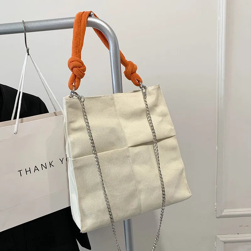 Retro Patchwork Canvas Tote Bag for Women