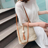 Casual One-shoulder Straw Bag Wild Bucket Bag Female Weave Handbag
