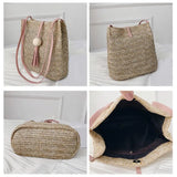 Casual One-shoulder Straw Bag Wild Bucket Bag Female Weave Handbag