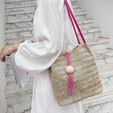 Casual One-shoulder Straw Bag Wild Bucket Bag Female Weave Handbag