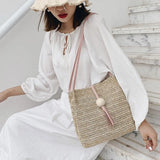 Casual One-shoulder Straw Bag Wild Bucket Bag Female Weave Handbag