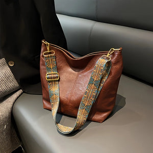 Retro Style Zipper Shoulder Bag, Large Capacity Crossbody Bag