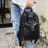 Casual PU Leather Backpack Large Capacity Dual Zipper Student Bag