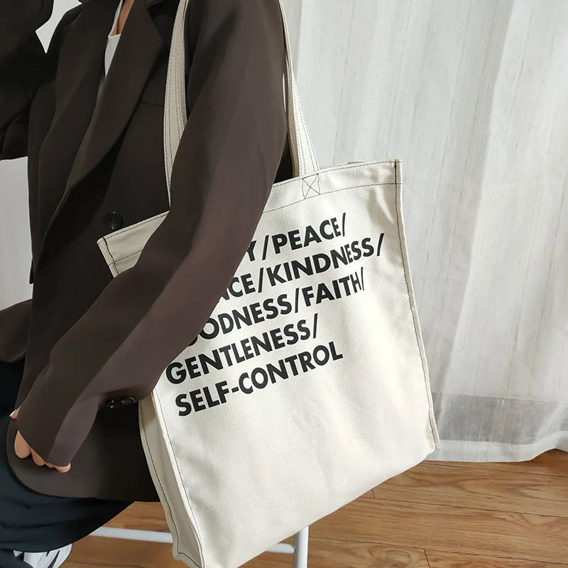 Canvas Shoulder Bag Large Capacity Tote Bag Handbag Letter Printing