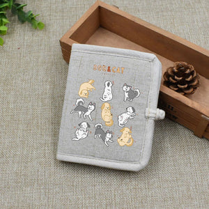 Cartoon Pet Print Wallet Cat and Dog Linen Japanese Purse Lady Short Wallets