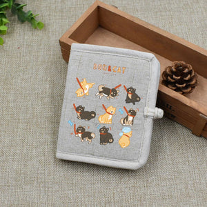 Cartoon Pet Print Wallet Cat and Dog Linen Japanese Purse Lady Short Wallets