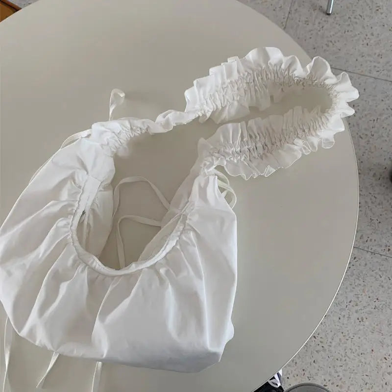 Casual Fold Lace Shopping Bag Drawstring Large Capacity Canvas Women Bags