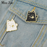 Cat Boo Enamel Pins Halloween Ghost Gothic Brooches Lapel Badges for Bag Clothes
