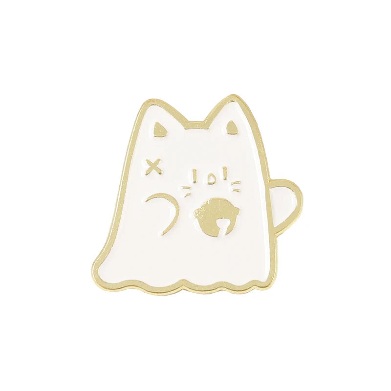 Cat Boo Enamel Pins Ghost Gothic Lapel Badges