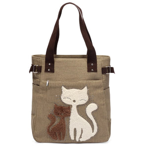 Cat Cartoon Canvas Girl Bag Animal Print Ladies Handbags Tote Bag Shopping