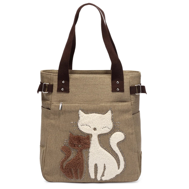 Cat Cartoon Canvas Girl Bag Animal Print Ladies Handbags Tote Bag Shopping