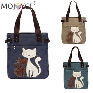 Cat Cartoon Canvas Girl Bag Animal Print Ladies Handbags Tote Bag Shopping