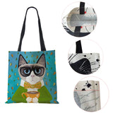 Cat Print Canvas Shoulder Bag Women Shopping Reusable Handbag Large Capacity