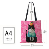 Cat Print Canvas Shoulder Bag Women Shopping Reusable Handbag Large Capacity