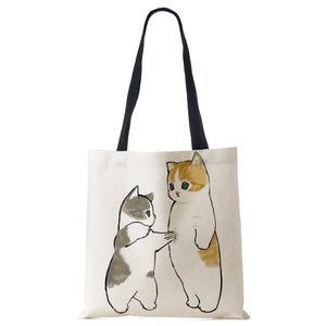 Cat Print Handbag Women Casual Folding Shopping Shoulder Bag