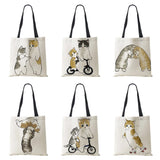 Cat Print Handbag Women Casual Folding Shopping Shoulder Bag