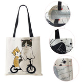 Cat Print Handbag Women Casual Folding Shopping Shoulder Bag
