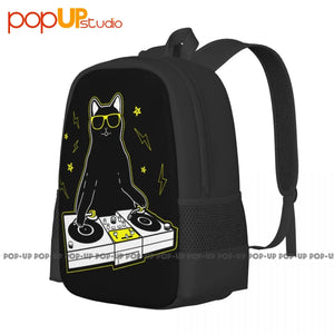 Cat DJ Funny Turntable Music Backpack Large Capacity Softback Storage