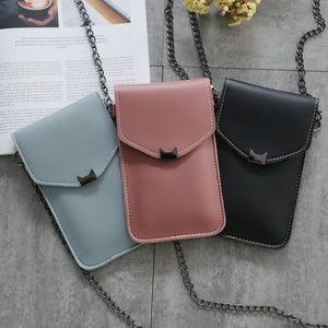 Cat Ear Touch Screen Cell Phone Purse Leather Shoulder Bag