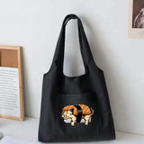 Cat Pattern Canvas Vest Bag Women Large Capacity Shopper Tote Bag