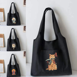 Cat Pattern Canvas Vest Bag Women Large Capacity Shopper Tote Bag