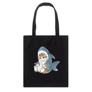 Cat Shark Canvas Women Shopping Bags Animal Girl Shoulder Cloth Bags