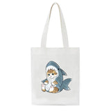 Cat Shark Canvas Women Shopping Bags Animal Girl Shoulder Cloth Bags