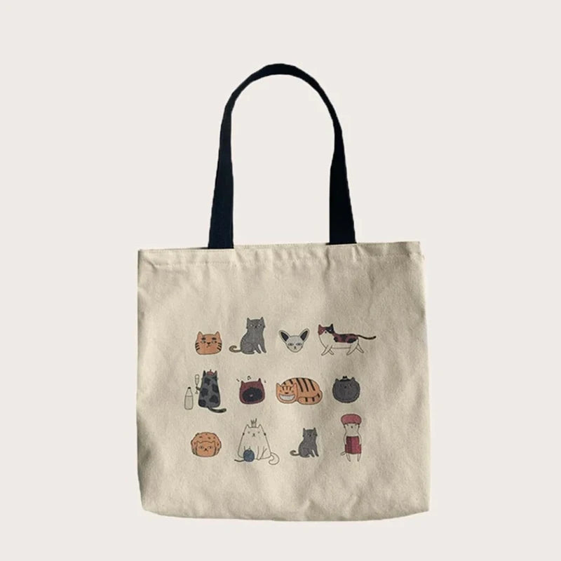 Cat Shopping Bags Shopper Cotton Handbag Boodschappen