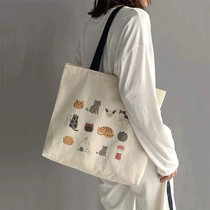 Cat Shopping Bags Shopper Cotton Handbag Boodschappen