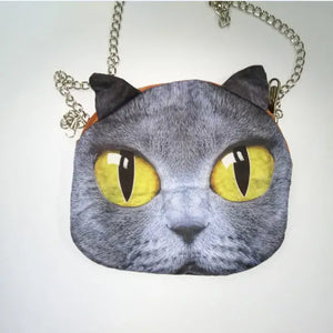 Cat Prints Messenger Bag Chain Bag Soft Material Zipper Close Phone Bag