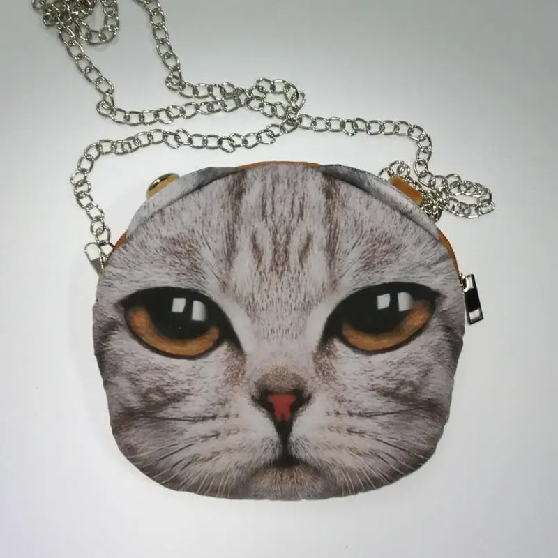 Cat Prints Messenger Bag Chain Bag Soft Material Zipper Close Phone Bag