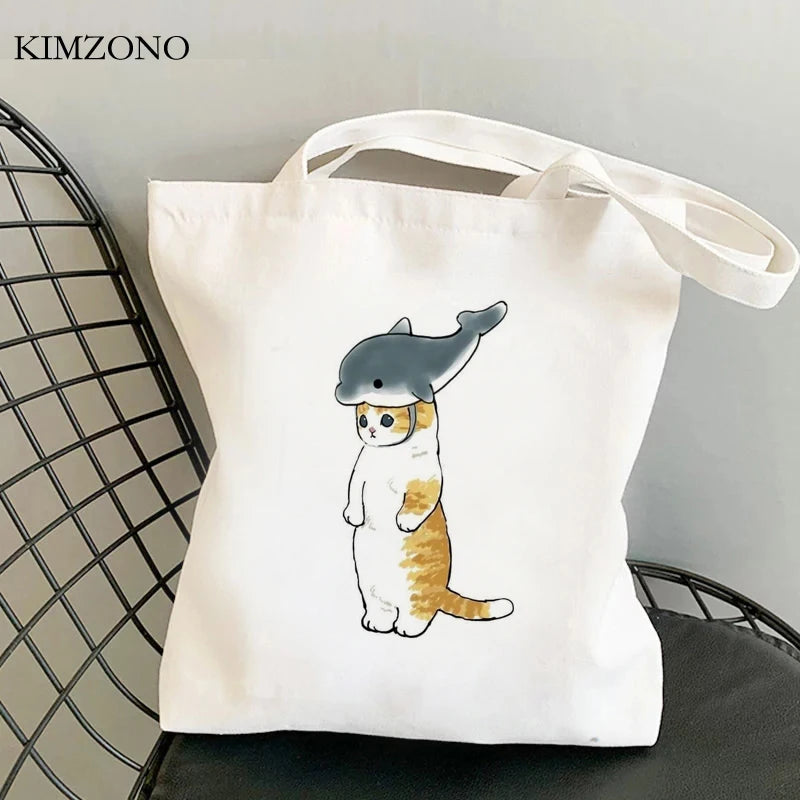 Jute Shopping Bag with Cat Design