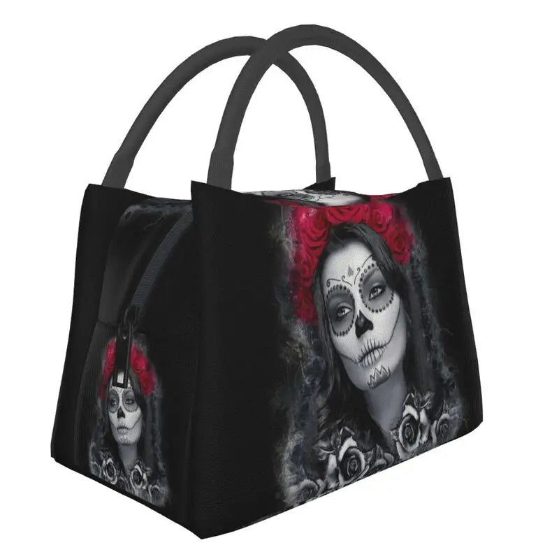 Catrina Calavera Roses Insulated Lunch Bag Waterproof Thermal Cooler